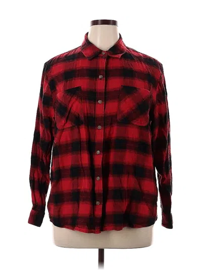 Pre-owned A.n.a. A New Approach Long Sleeve Button Down Shirt In Red