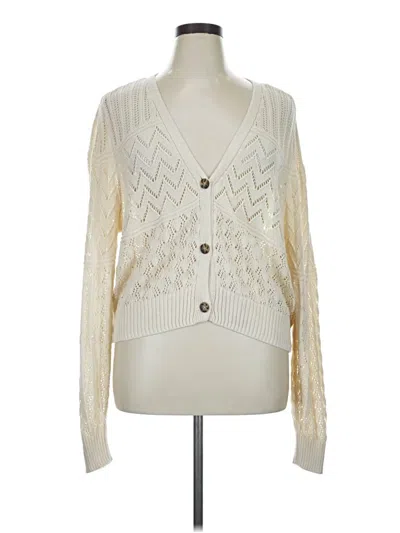 Pre-owned A.n.a. A New Approach Long Sleeve Top Ivory Plunge Neckline Tops