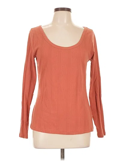 Pre-owned A.n.a. A New Approach Long Sleeve Top Orange Scoop Neck Tops