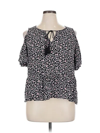 Pre-owned A.n.a. A New Approach Short Sleeve Blouse In Black