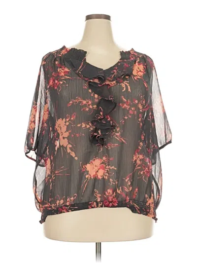 Pre-owned A.n.a. A New Approach Short Sleeve Blouse In Black