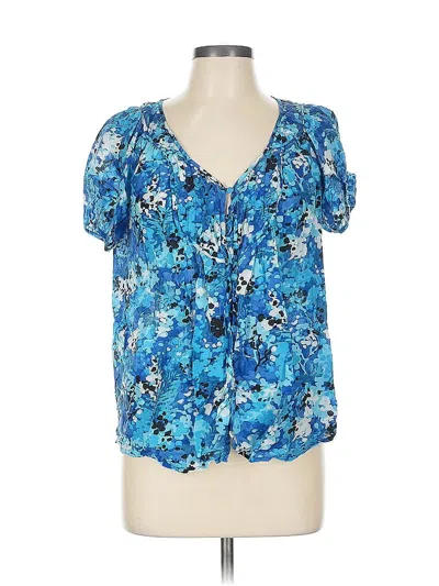 Pre-owned A.n.a. A New Approach Short Sleeve Blouse In Blue