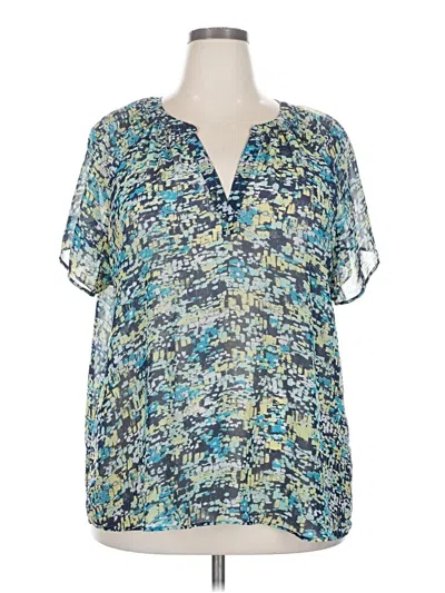 Pre-owned A.n.a. A New Approach Short Sleeve Blouse In Blue