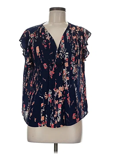 Pre-owned A.n.a. A New Approach Short Sleeve Blouse In Blue