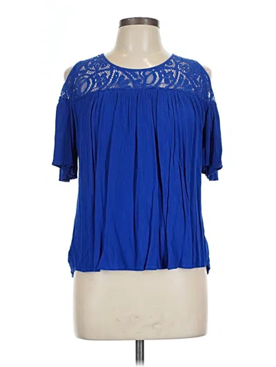 Pre-owned A.n.a. A New Approach Short Sleeve Blouse In Blue