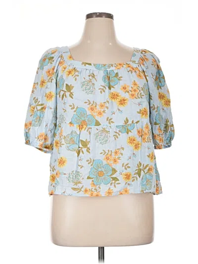 Pre-owned A.n.a. A New Approach Short Sleeve Blouse In Blue