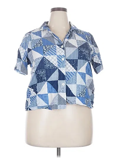 Pre-owned A.n.a. A New Approach Short Sleeve Blouse In Blue