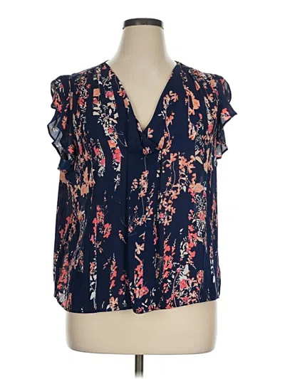Pre-owned A.n.a. A New Approach Short Sleeve Blouse In Blue
