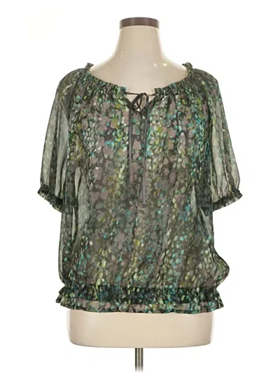 Pre-owned A.n.a. A New Approach Short Sleeve Blouse In Green