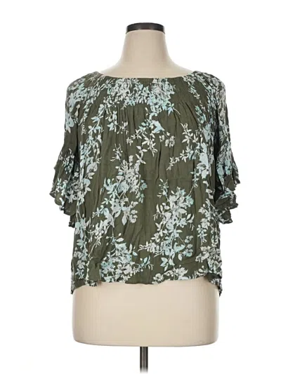 Pre-owned A.n.a. A New Approach Short Sleeve Blouse In Green