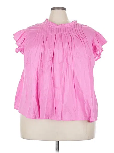 Pre-owned A.n.a. A New Approach Short Sleeve Blouse In Pink