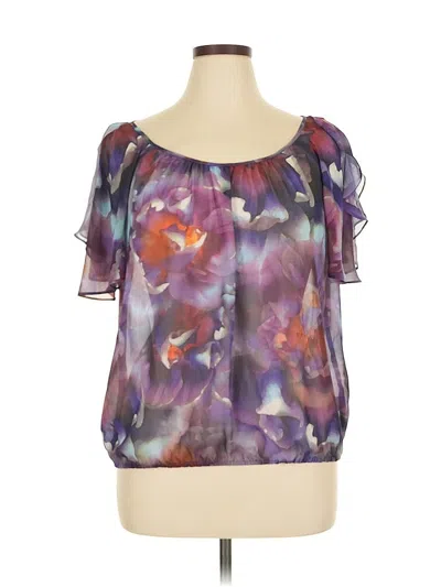 Pre-owned A.n.a. A New Approach Short Sleeve Blouse In Purple