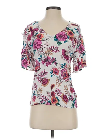 Pre-owned A.n.a. A New Approach Short Sleeve Blouse In White