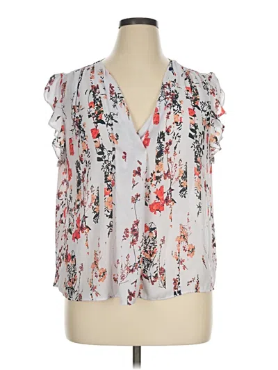 Pre-owned A.n.a. A New Approach Short Sleeve Blouse In White