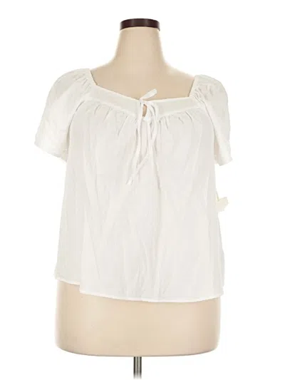 Pre-owned A.n.a. A New Approach Short Sleeve Blouse In White