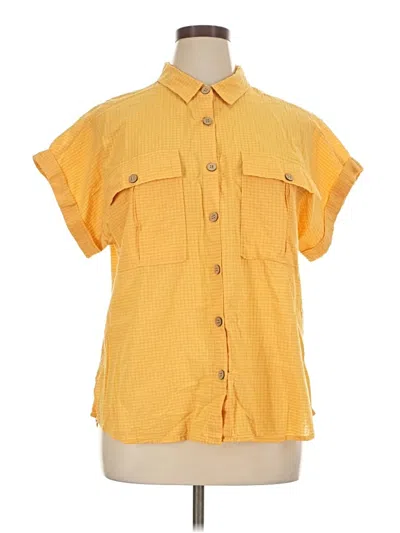 Pre-owned A.n.a. A New Approach Short Sleeve Button Down Shirt In Yellow