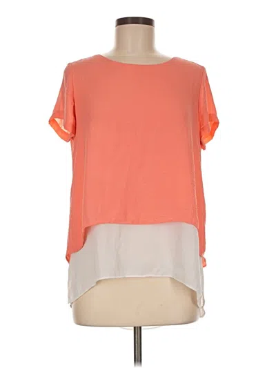 Pre-owned A.n.a. A New Approach Short Sleeve Top Orange Color Block Pattern Scoop Neck Tops