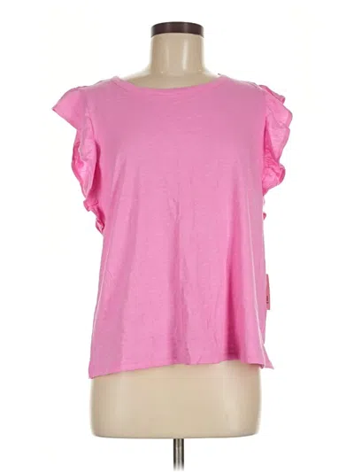 A.n.a. A New Approach Short Sleeve Top Pink Ruffles Neckline Tops
