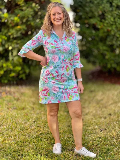 Ana Clare Marin Flounce Dress In Oceanus In Blue