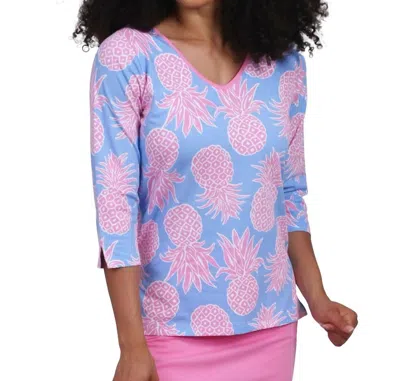 Ana Clare Maui Nicole Pineapple Top In Pink In Blue