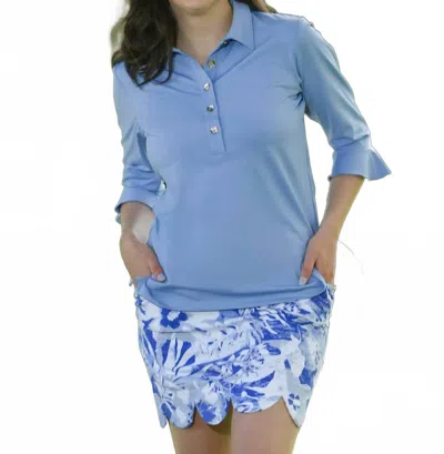 Ana Clare Mira Flounce Sleeve Polo Top In Periwinkle In Blue