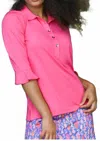 Ana Clare Solid Flounce Sleeve Polo Top In Hot Pink In Pink