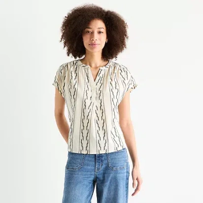 Ana Embroidered Womens Tall Short Sleeve Blouse In White