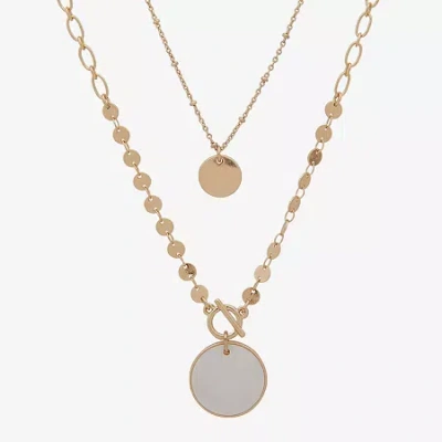 Ana Gold Tone Cluster Pendant Womens White 16 Inch Strand Necklace In Yellow