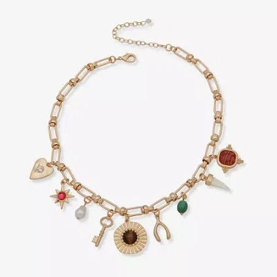 Ana Gold Tone Womens 16 Inch Statement Necklace In Multi