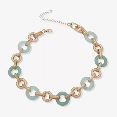 Ana Gold Tone Womens 17 Inch Collar Necklace In Green