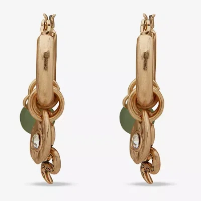 Ana Gold Tone Womens 33mm Hoop Earrings In Green