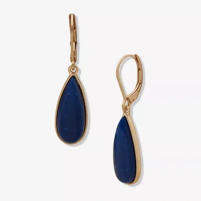 Ana Gold Tone Womens Drop Earrings In Blue