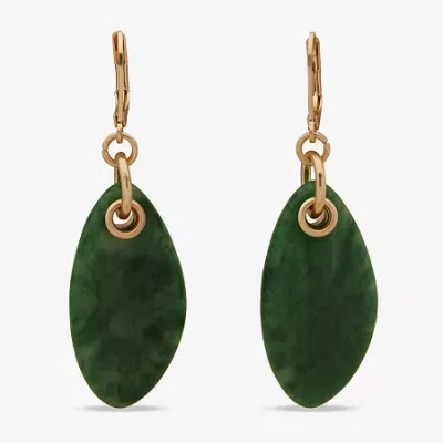 Ana Gold Tone Womens Drop Earrings In Green