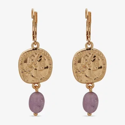 Ana Gold Tone Womens Drop Earrings In Purple