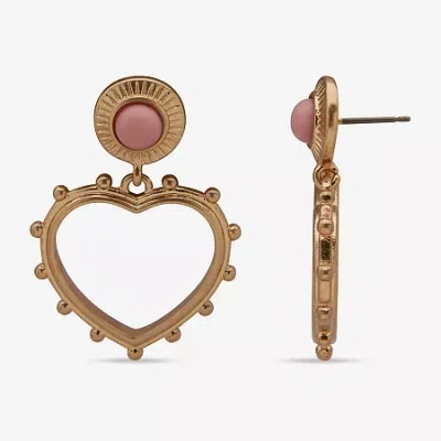 Ana Gold Tone Womens Heart Drop Earrings In Pink