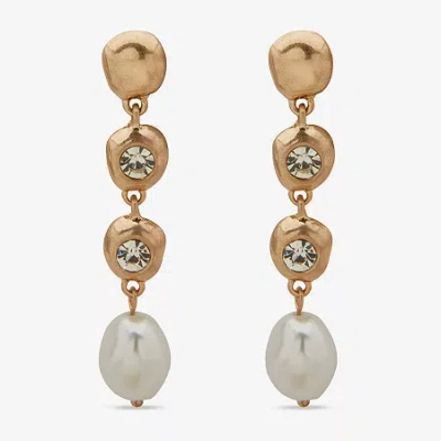 Ana Gold Tone Womens White Simulated Pearl Drop Earrings In Yellow