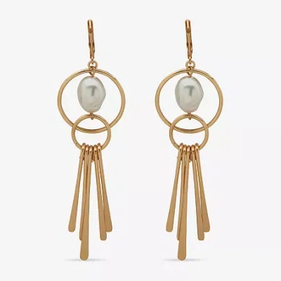 Ana Gold Tone Womens White Simulated Pearl Drop Earrings In Yellow