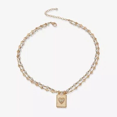 Ana Gold Tone Womens White Simulated Pearl Heart 18 Inch Pendant Necklace In Yellow