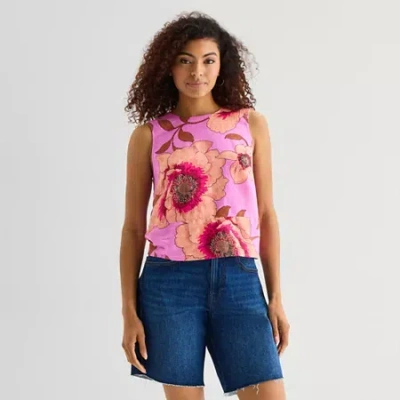 Ana Linen Womens Round Neck Sleeveless Blouse In Multi