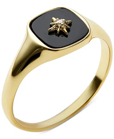 Ana Luisa Amara Black Gold-plated Signet Ring