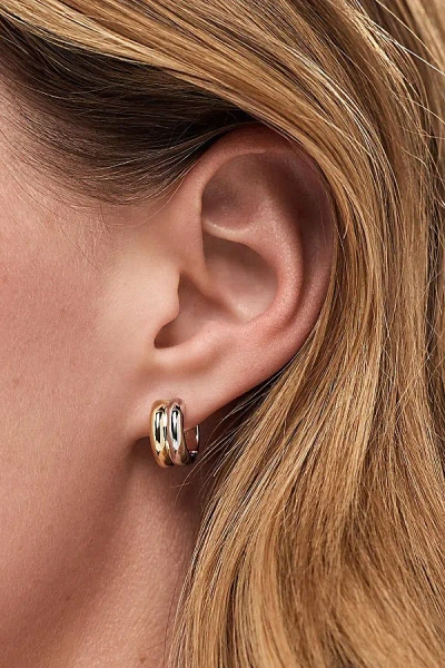 Ana Luisa Asher Bold Two Tone Huggie Hoop Earrings In Two Tone, Women's At Urban Outfitters In Silver