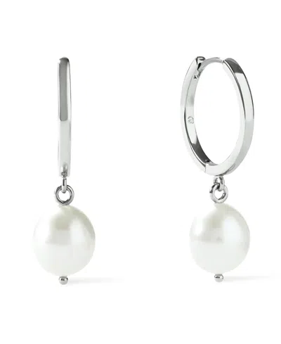 Ana Luisa Brass Medium Frida Silver Pearl Hoops Earrings In Metallic