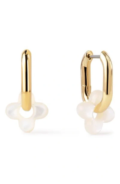 Ana Luisa Cassia Puffy Flower Mother-of-pearl Hoop Drop Earrings In Gold
