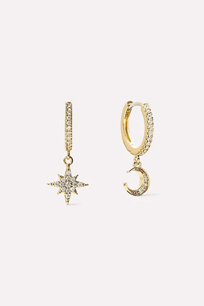 ANA LUISA CELESTE CRESCENT MOON HUGGIE HOOPS IN GOLD, WOMEN'S AT URBAN OUTFITTERS
