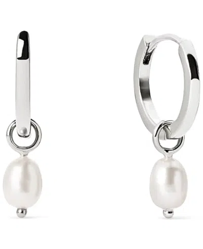 Ana Luisa Frida Mother Of Pearl Silver Huggie Hoop Earrings In Metallic