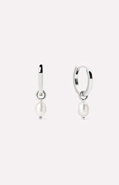 Ana Luisa Frida Silver Pearl Huggie Hoop Earrings In Metallic