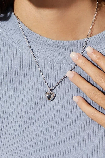 Ana Luisa Lev Puffed Heart Necklace In Silver, Women's At Urban Outfitters