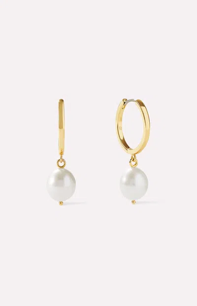 Ana Luisa Medium Frida Pearl Hoop Earrings In Gold In Orange