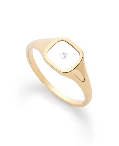 Ana Luisa Solid Yellow Gold Floating Diamond Signet Ring