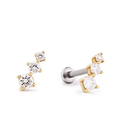Ana Luisa Solid Yellow Gold Lab-grown Diamond Crawler Flatback Studs In Metallic